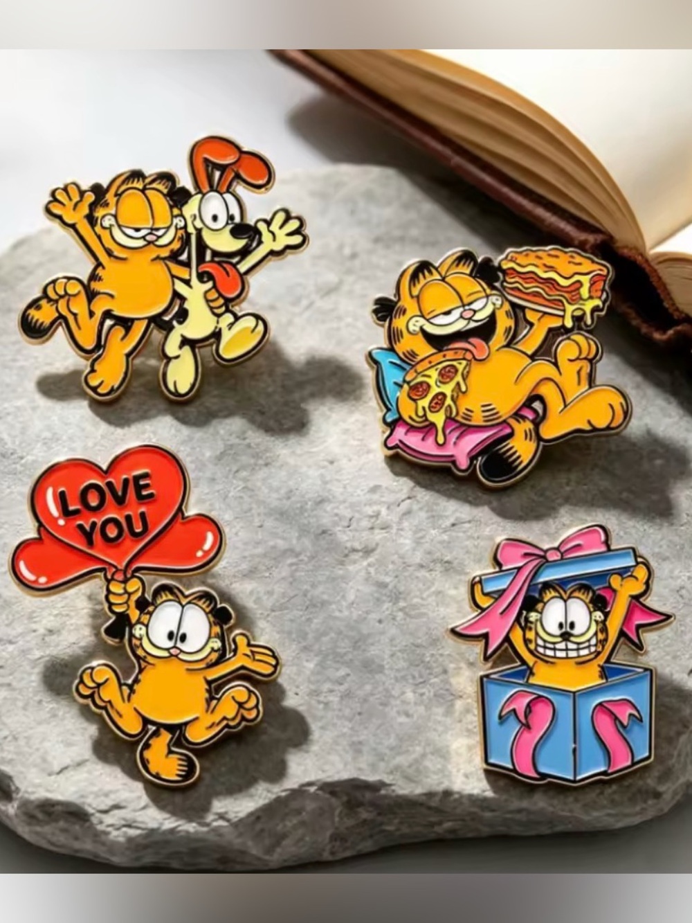 Garfield & Odie Enamel Pin Set 4pc Cute Cartoon Lapel Pins Badge Brooch Lot new